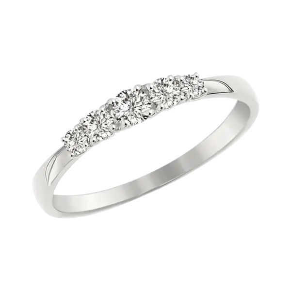 Artikelbild des Artikels “Damenring „Steinreihe mit fünf Steinen“ aus 585 Weißgold mit Zirkonia und Swarovski-Kristallen “
