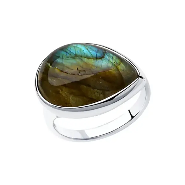 Artikelbild des Artikels “Damenring „Tropfen mit Rahmen“ aus 925 Silber mit Labradorit “