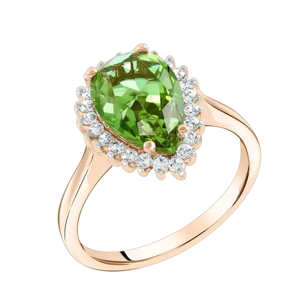 Artikelbild des Artikels “Damenring „Tropfen mit Steinkranz“ aus 585 Rotgold mit Zirkonia “
