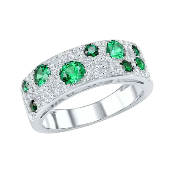 Artikelbild des Artikels “Damenring „Verstreute grüne Steine“ aus 925 Silber mit Zirkonia “