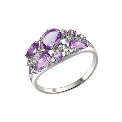 Product image of the product “Women's Ring “Scattered Ovals” in 925 Sterling Silver with Cubic Zirconia and Amethyst ”
