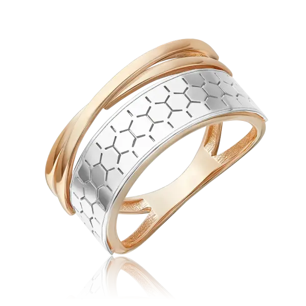 Product image of the product “Women's Ring “Wide Honeycomb Pattern” in 585 Two-Tone Gold ”