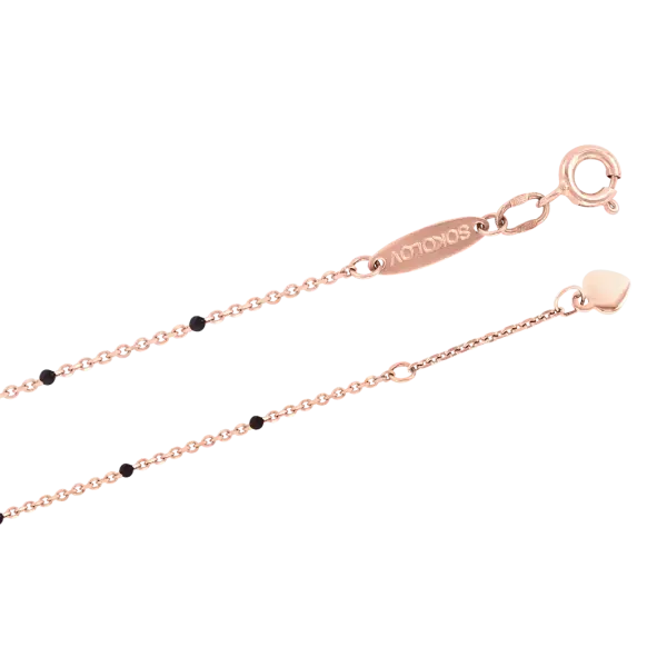 Product image of the product “Anklet “Anchor Chain with Black Pearls and Heart” in 585 Rose Gold ”