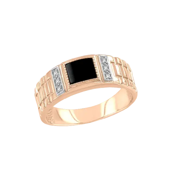 Product image of the product “Men's Ring “Onyx Square with Stone Rows” in 585 Rose Gold with Cubic Zirconia and Onyx ”