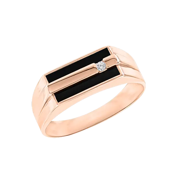 Product image of the product “Men's Ring “Onyx Stripe with Stone” in 585 Rose Gold with Cubic Zirconia and Onyx ”