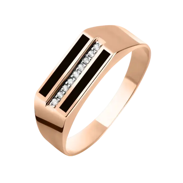 Product image of the product “Men's Ring “Onyx Stripe with Stone Row” in 585 Rose Gold with Cubic Zirconia ”