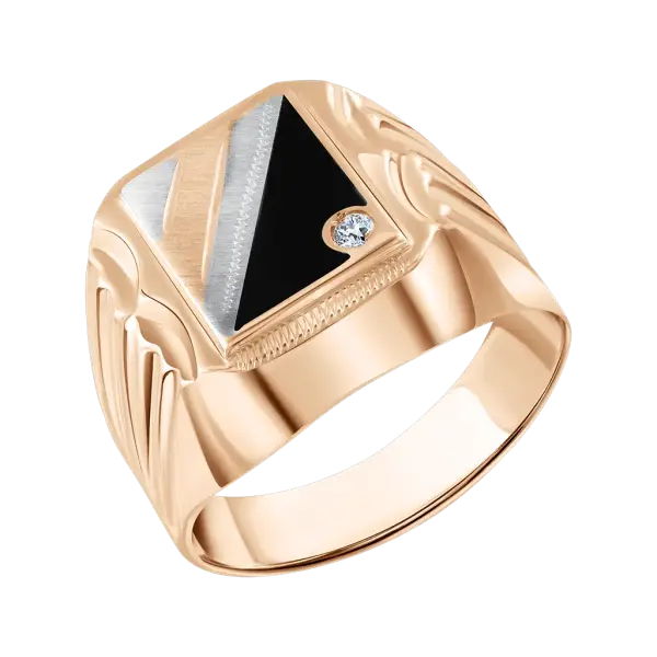 Product image of the product “Men's Ring “Signet Ring with Onyx Triangle” in 585 Rose Gold with Cubic Zirconia ”