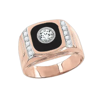 Product image of the product “Men's Ring “Solitaire on Onyx” in 585 Two-Tone Gold with Cubic Zirconia ”