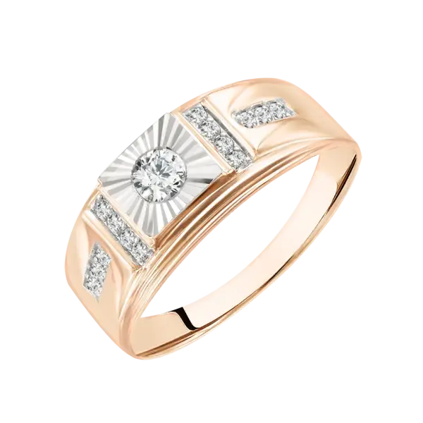 Product image of the product “Men's Ring “Sunburst Disc with Solitaire” in 585 Two-Tone Gold with Cubic Zirconia, Width 9 mm ”