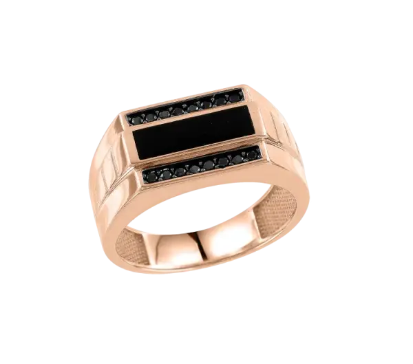 Product image of the product “Men's Ring “Two Onyx Stripes” in 585 Rose Gold with Cubic Zirconia and Onyx ”