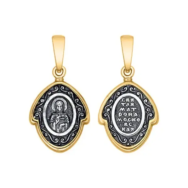 Product image of the product “Icon Pendant “Oval Matrona of Moscow” in Gold-Plated 925 Sterling Silver ”