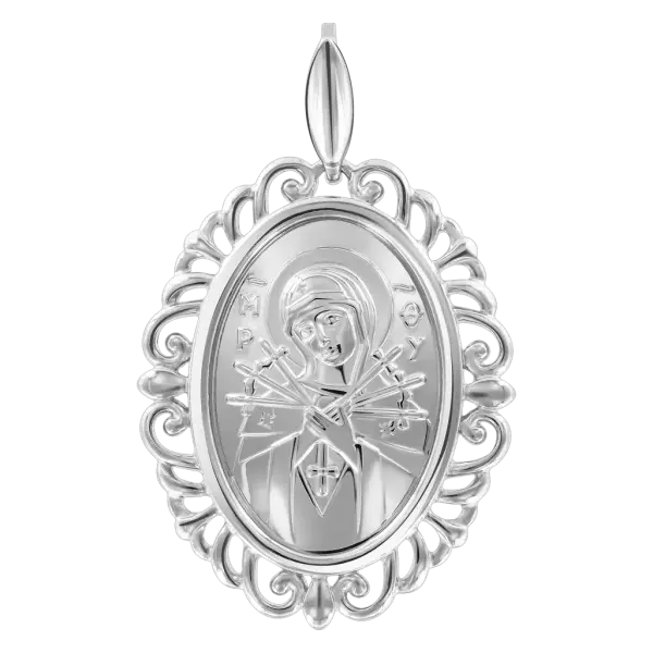 Product image of the product “Icon Pendant “Mother of God of the Seven Arrows with Ornamental Frame” in 925 Sterling Silver ”