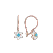 Artikelbild des Artikels “Kinder-Ohrringe „Blüte mit blauem Stein“ aus 585 Rotgold mit Zirkonia “