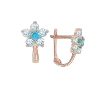 Artikelbild des Artikels “Kinder-Ohrringe „Blüte mit blauen Steinen“ aus 585 Rotgold mit Zirkonia “
