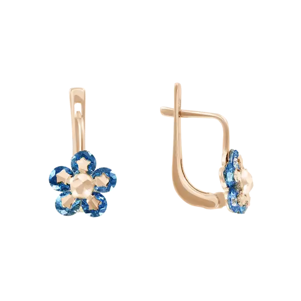 Artikelbild des Artikels “Kinder-Ohrringe „Blüte mit blauer Emaille“ aus 585 Rotgold mit Zirkonia “