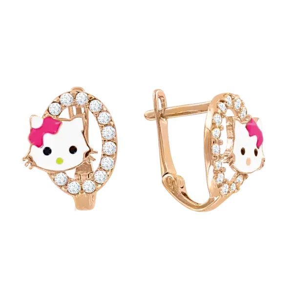 Product image of the product “Children's Earrings “Cat in Stone Halo” in 585 Rose Gold with Cubic Zirconia ”