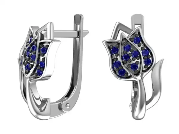 Product image of the product “Children's Earrings “Tulip with Blue Stones” in 925 Sterling Silver with Cubic Zirconia ”