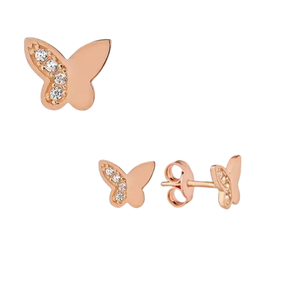 Artikelbild des Artikels “Kinder-Ohrstecker „Schmetterling“ aus 585 Rotgold mit Zirkonia “
