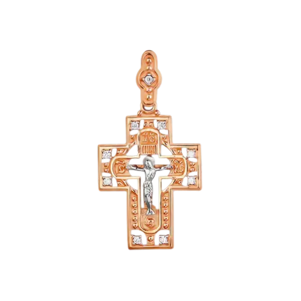 Product image of the product “Cross Pendant “Openwork with Stones” in 585 Two-Tone Gold ”