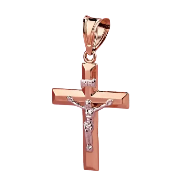 Product image of the product “Cross Pendant “Bevelled with Crucifix” in 585 Two-Tone Gold, Height 51 mm ”
