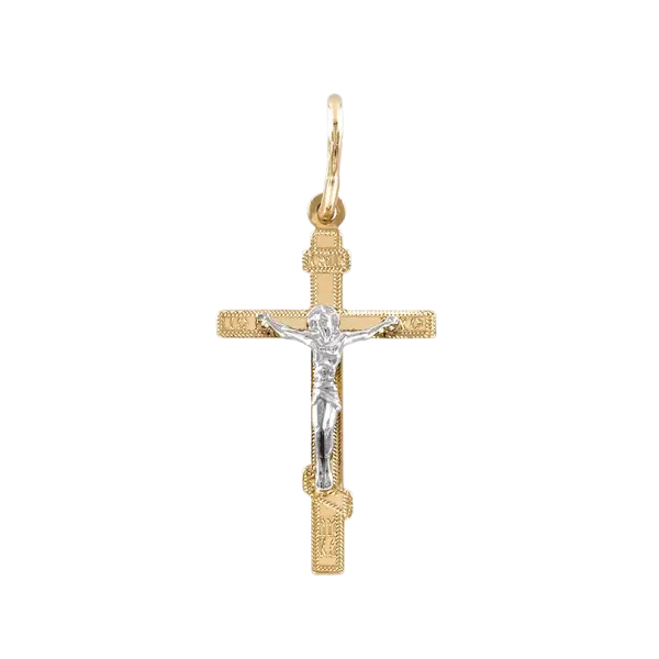 Product image of the product “Cross Pendant “With Crucifix” in 585 Yellow and White Gold, Height 24 mm ”
