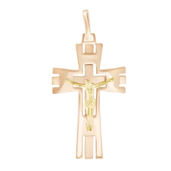 Product image of the product “Cross Pendant “Openwork with Crucifix” in 585 Rose Gold, Height 46 mm ”