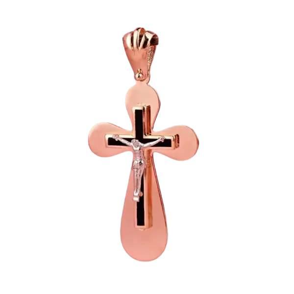Product image of the product “Cross Pendant “Rounded with Crucifix” in 585 Two-Tone Gold, Height 36 mm ”