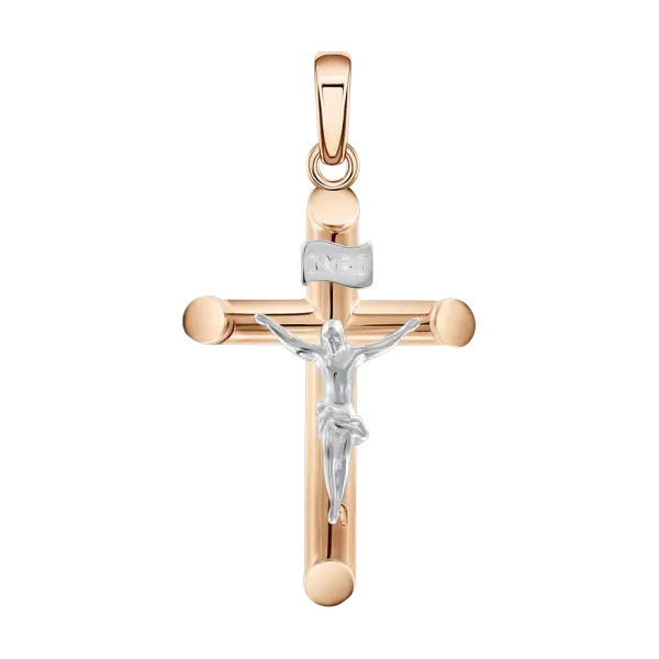 Product image of the product “Cross Pendant “With Crucifix and Tubular Ends” in 585 Two-Tone Gold, Height 27 mm ”