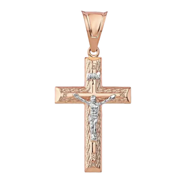 Product image of the product “Cross Pendant “Textured with Crucifix” in 585 Two-Tone Gold, Height 63 mm ”