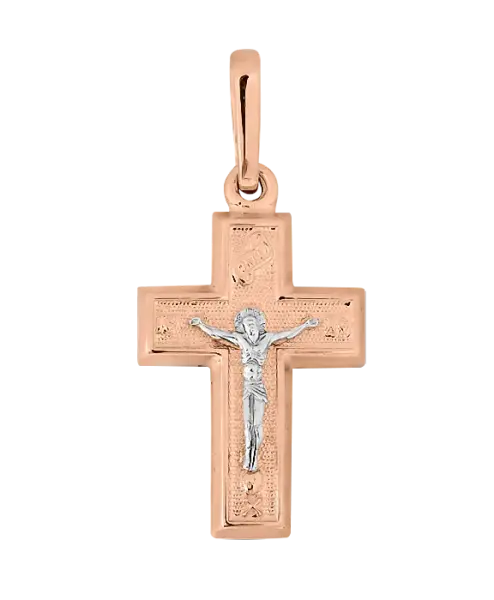 Product image of the product “Cross Pendant “Textured with Crucifix” in 585 Two-Tone Gold, Height 29 mm ”