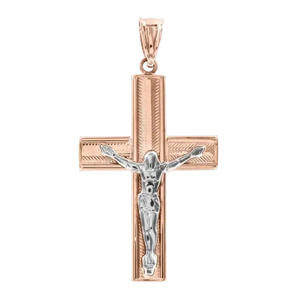 Product image of the product “Cross Pendant “With Crucifix and Engraving” in 585 Rose Gold, Height 40 mm ”