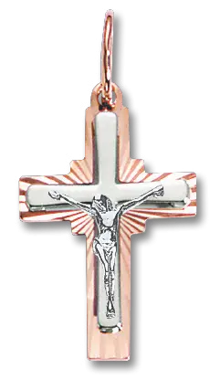 Product image of the product “Cross Pendant “With Crucifix and Rays” in 585 Two-Tone Gold, Height 32 mm ”