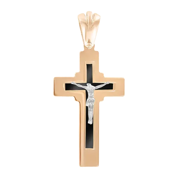 Artikelbild des Artikels “Kreuz-Anhänger „Mit schwarzem Einsatz“ aus 585 Rotgold, Höhe 34 mm “