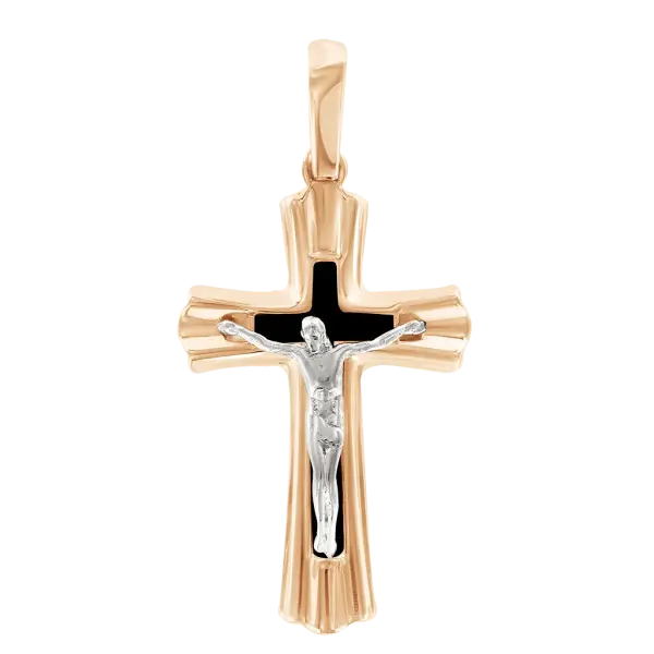 Product image of the product “Cross Pendant “With Black Inlay” in 585 Rose Gold, Height 37 mm ”