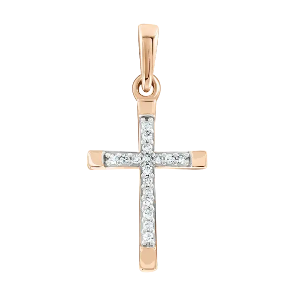 Product image of the product “Cross Pendant “With Stone Row” in 585 Rose Gold with Diamonds, Height 24 mm ”