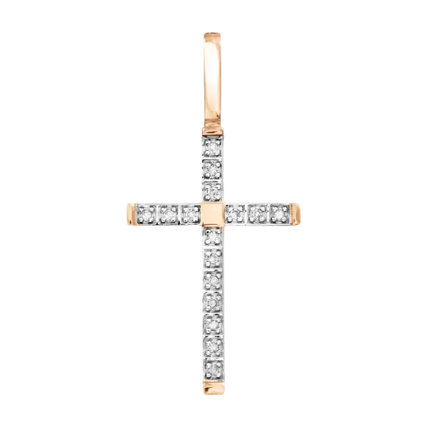 Product image of the product “Cross Pendant “With Stone Row” in 585 Rose Gold with Diamonds, Height 30 mm ”