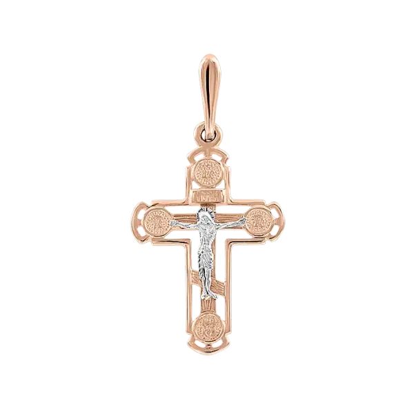 Product image of the product “Cross Pendant “Orthodox Openwork” in 585 Two-Tone Gold, Height 29 mm ”