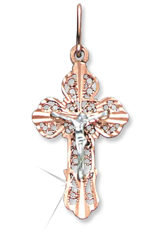 Product image of the product “Cross Pendant “Orthodox Openwork” in 585 Two-Tone Gold, Height 33 mm ”