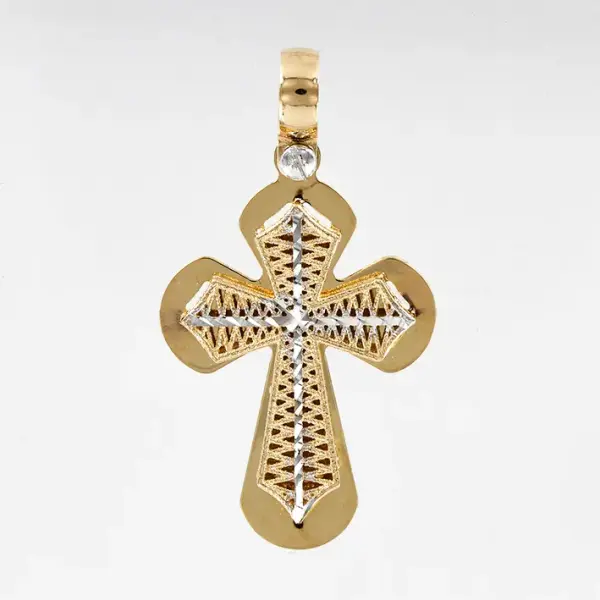 Product image of the product “Cross Pendant “Openwork Orthodox with Lattice” in 585 Two-Tone Gold ”
