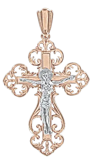 Product image of the product “Cross Pendant “Orthodox Filigree” in 585 Two-Tone Gold, Height 40 mm ”