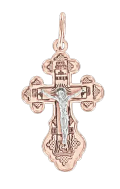 Artikelbild des Artikels “Kreuz-Anhänger „Orthodox mit Ornament“ aus 585 Bicolor-Gold, Höhe 26 mm “