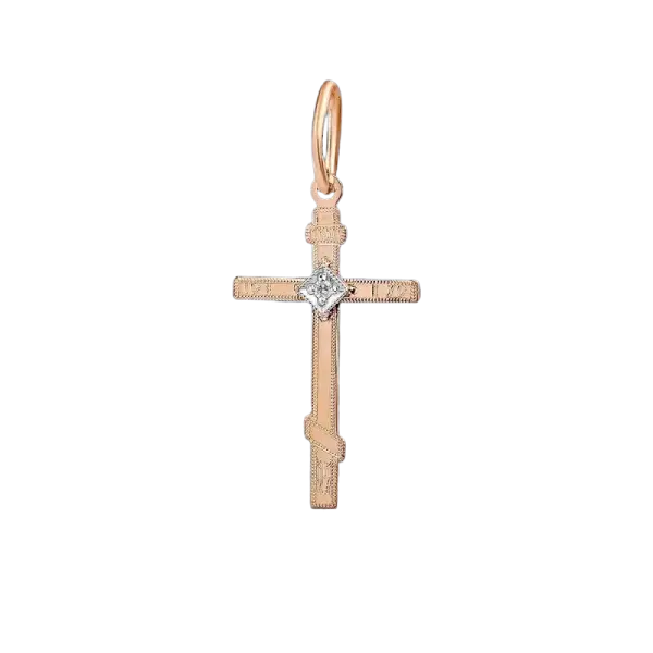 Product image of the product “Cross Pendant “Orthodox with Stone” in 585 Rose Gold with Diamonds ”