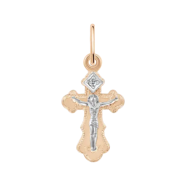Product image of the product “Cross Pendant “Orthodox with Stone” in 585 Rose Gold with Cubic Zirconia, Height 22 mm ”