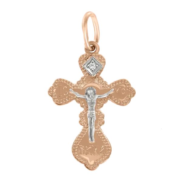 Artikelbild des Artikels “Kreuz-Anhänger „Orthodox mit Stein“ aus 585 Rotgold mit Zirkonia, Höhe 27 mm “