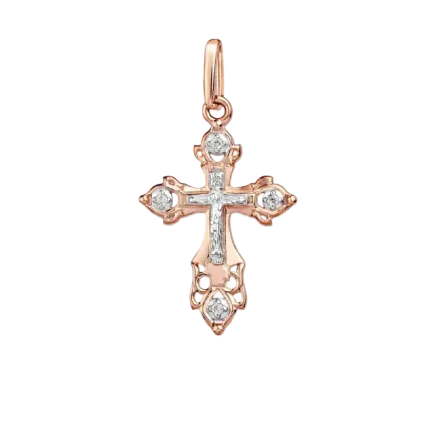 Product image of the product “Cross Pendant “Orthodox with Stones” in 585 Two-Tone Gold with Diamonds ”