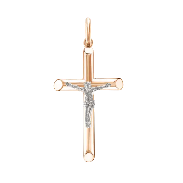 Product image of the product “Cross Pendant “Tube Cross with Crucifix” in 585 Rose Gold, Height 33 mm ”