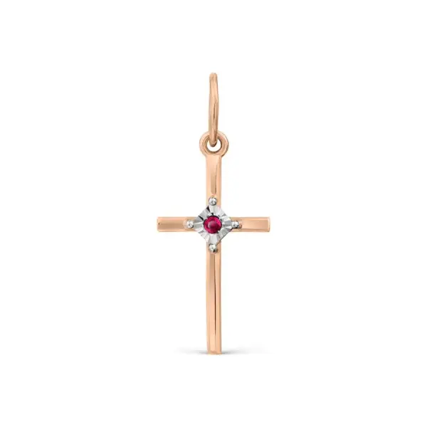 Product image of the product “Cross Pendant “Plain with Ruby” in 585 Rose Gold with Ruby ”