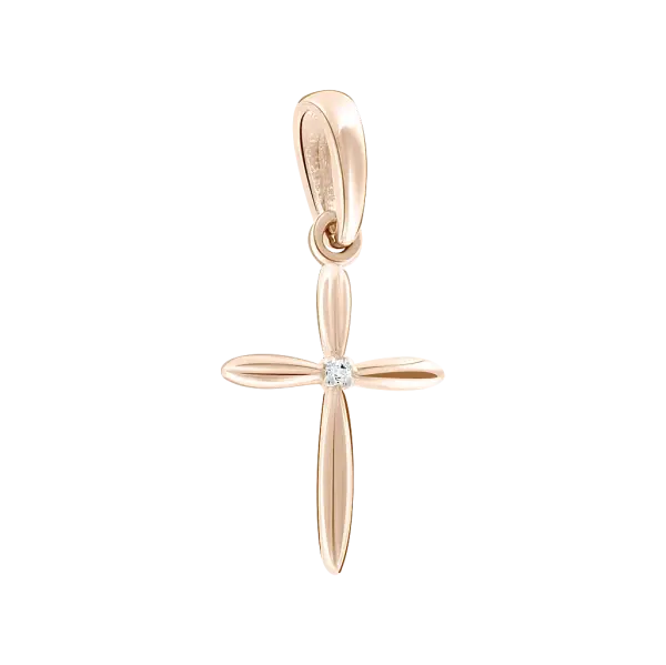 Artikelbild des Artikels “Kreuz-Anhänger „Schlicht mit Stein“ aus 585 Rotgold mit Brillanten “