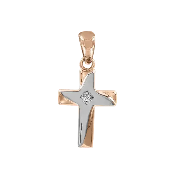 Product image of the product “Cross Pendant “Plain Curved with Stone” in 585 Two-Tone Gold with Cubic Zirconia ”