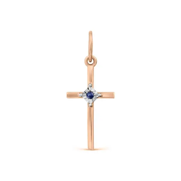 Product image of the product “Cross Pendant “Plain Cross with Sapphire” in 585 Rose Gold with Sapphire ”